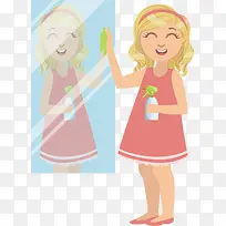 一个矢量女孩擦玻璃-空若网 一个矢量女孩擦玻璃-空若网