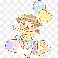 手绘火箭女孩-空若网 手绘火箭女孩-空若网