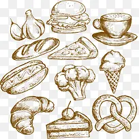 矢量手绘面包甜品美食-空若网 矢量手绘面包甜品美食-空若网