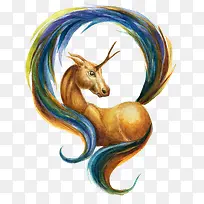 黄色手绘独角兽插画-空若网 黄色手绘独角兽插画-空若网