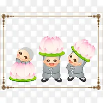 卡通壁画可爱的小和尚与荷花-空若网 卡通壁画可爱的小和尚与荷花-空若网