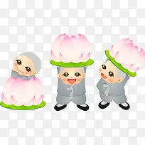 莲花与可爱小和尚矢量素材-空若网 莲花与可爱小和尚矢量素材-空若网