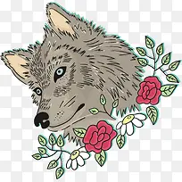 鲜花狼头PNG下载-空若网 鲜花狼头PNG下载-空若网