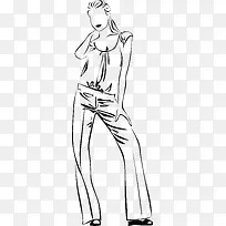 矢量手绘线描时尚美女插画人物素-空若网 矢量手绘线描时尚美女插画人物素-空若网