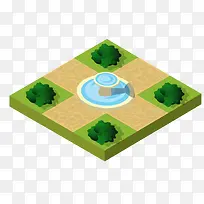 手绘卡通立体绿树喷泉-空若网 手绘卡通立体绿树喷泉-空若网