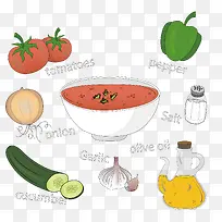 彩绘西班牙蔬菜冷汤食谱矢量素材-空若网 彩绘西班牙蔬菜冷汤食谱矢量素材-空若网
