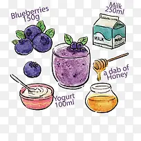 彩绘蓝莓奶昔食谱矢量素材-空若网 彩绘蓝莓奶昔食谱矢量素材-空若网