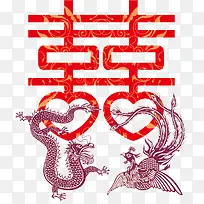龙凤双喜图案矢量素材-空若网 龙凤双喜图案矢量素材-空若网