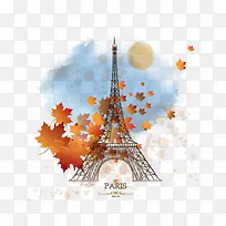 枫叶里的埃菲尔铁塔插画矢量素材-空若网 枫叶里的埃菲尔铁塔插画矢量素材-空若网