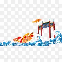 鱼跃龙门手绘素材-空若网 鱼跃龙门手绘素材-空若网