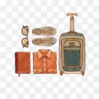 卡通手绘水彩行李箱包-空若网 卡通手绘水彩行李箱包-空若网