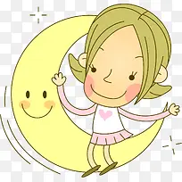 手绘月亮女孩-空若网 手绘月亮女孩-空若网