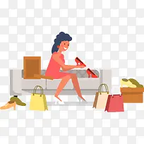 卡通手绘女性购物插画图案-空若网 卡通手绘女性购物插画图案-空若网