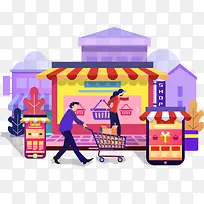 2.5D购物场景立体插画-空若网 2.5D购物场景立体插画-空若网