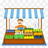 卖水果蔬菜的小摊矢量-空若网 卖水果蔬菜的小摊矢量-空若网