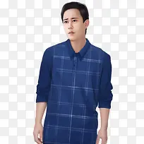 蓝色格子衬衫男子手绘-空若网 蓝色格子衬衫男子手绘-空若网
