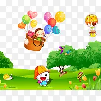 草地上玩耍的小孩子-空若网 草地上玩耍的小孩子-空若网