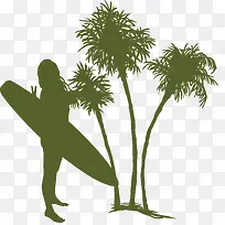 夏季女子冲浪板椰子树矢量素材-空若网 夏季女子冲浪板椰子树矢量素材-空若网