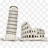 手绘国外旅游景区建筑矢量素材,-空若网 手绘国外旅游景区建筑矢量素材,-空若网