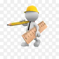 抱着尺子和铅笔的3d小人-空若网 抱着尺子和铅笔的3d小人-空若网