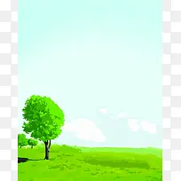 手绘夏季草地大树-空若网 手绘夏季草地大树-空若网
