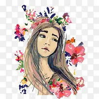 卡通鲜花与卡通女孩-空若网 卡通鲜花与卡通女孩-空若网