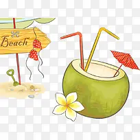 夏日饮品沙滩PNG矢量素材-空若网 夏日饮品沙滩PNG矢量素材-空若网
