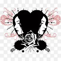 时尚人像花纹矢量素材-空若网 时尚人像花纹矢量素材-空若网