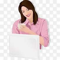 端着杯子看电脑的矢量女人-空若网 端着杯子看电脑的矢量女人-空若网