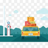 矢量旅行车加油站素材-空若网 矢量旅行车加油站素材-空若网