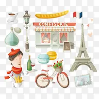 浪漫卡通巴黎元素设计矢量素材-空若网 浪漫卡通巴黎元素设计矢量素材-空若网