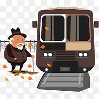 手绘小清新老人坐公交插画图案-空若网 手绘小清新老人坐公交插画图案-空若网