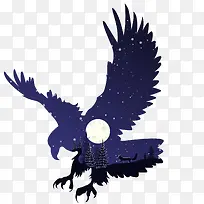 小清新手绘夜晚老鹰插画装饰-空若网 小清新手绘夜晚老鹰插画装饰-空若网