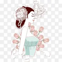 时尚插图女孩侧面-空若网 时尚插图女孩侧面-空若网