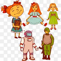 矢量小人小女孩玩偶卡通可爱素材-空若网 矢量小人小女孩玩偶卡通可爱素材-空若网