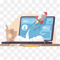 笔记本电脑与上升火箭-空若网 笔记本电脑与上升火箭-空若网