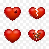 4个红色爱心缝补爱心图标-空若网 4个红色爱心缝补爱心图标-空若网