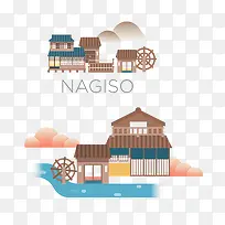 棕色房子水车云彩国外创意素材-空若网 棕色房子水车云彩国外创意素材-空若网