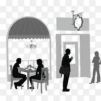 黑白剪影露天咖啡厅-空若网 黑白剪影露天咖啡厅-空若网