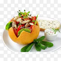 装在橙子皮里的蔬菜沙拉-空若网 装在橙子皮里的蔬菜沙拉-空若网