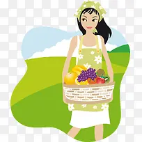 矢量采水果的女孩-空若网 矢量采水果的女孩-空若网