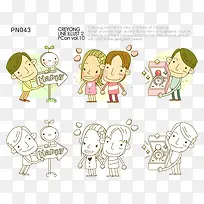 卡通男孩女孩彩色黑白对比-空若网 卡通男孩女孩彩色黑白对比-空若网