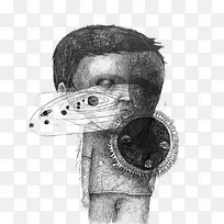 黑白宇宙男孩插画-空若网 黑白宇宙男孩插画-空若网
