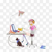 卡通插画少女打电话-空若网 卡通插画少女打电话-空若网