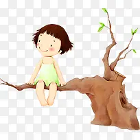 小女孩坐在树枝上微笑-空若网 小女孩坐在树枝上微笑-空若网