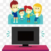 卡通坐沙发看电视的一家人矢量-空若网 卡通坐沙发看电视的一家人矢量-空若网