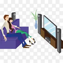卡通看电视的情侣矢量-空若网 卡通看电视的情侣矢量-空若网
