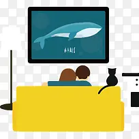 卡通在客厅看电视的情侣矢量-空若网 卡通在客厅看电视的情侣矢量-空若网