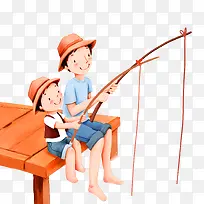 橙色卡通钓鱼父子装饰图案-空若网 橙色卡通钓鱼父子装饰图案-空若网