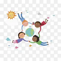 四个人围成圈绕着地球-空若网 四个人围成圈绕着地球-空若网